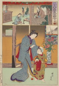 Parody Pairing of Images of Twenty-Four Paragons of Filial Piety: Lu Ji, No.9 by Toyohara Chikanobu