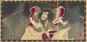 The Actor Ichikawa Udanji I as Sugawara no Michizane in the Play "Shinrei Sugawara Jikki," Performed at the Haruki Theater in the Fourth Month, 1883 by Toyohara Kunichika