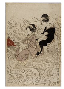 Party of Courtesans Fording a Wave-Wracked River by Toyokuni Utagawa