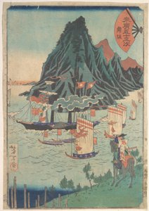 Fifty-three Stations of Suehiro: Warrior Looks at Passing Steamship by Tsukioka Yoshitoshi