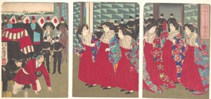 Illustration of Ladies-in-Waiting Boarding at a Station by Tsukioka Yoshitoshi