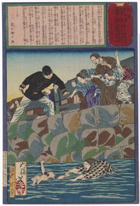 The Girl Saku Rescuing a Baby from the River by Tsukioka Yoshitoshi