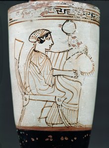 Attic white ground lekythos depicting a woman plaiting a wreath, c.475-420 BC