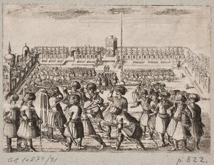 The Interior of a Fortification with a Captive Being Led Away by Men with Turbans and Sabers by Ubekendt