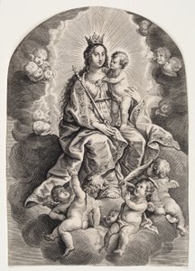 Virgin Mary in the Cloud, with Baby Jesus, Scepter and Crown by Ubekendt