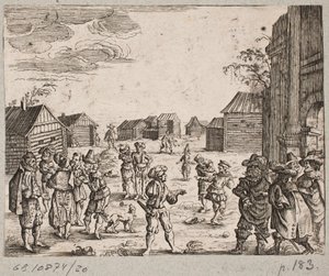 Western European travelers in a Russian village by Ubekendt