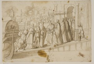 King Henri III, Doge Alvise Mocenigo and Cardinal San Sisto Received by the Venetian Patriarch Giovanni Trevisan on the Lido in Venice by Ubekendt Ubekendt
