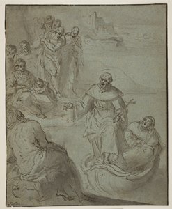 Monastic Saint Preaching from a Boat by Ubekendt Ubekendt