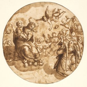 Tondo with the Madonna and Child Seated on a Cloud Surrounded by Musician Angels by Ubekendt Ubekendt