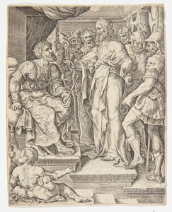 Christ before Herod by Ubekendt efter Dirck Volckertsz. Coornhert efter Maarten van Heemskerck