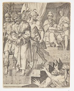 Pilate Washing His Hands by Ubekendt efter Dirck Volckertsz. Coornhert efter Maarten van Heemskerck