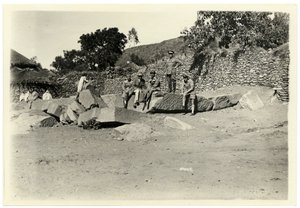 Archaeologist Ugo Monneret de Villard with Italian Soldiers on Broken Stele, Axum, Ethiopia