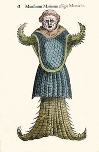 The sea monk, imaginary fish and marine monster by Ulisse Aldrovandi (1522-1605), Monstrorum Historiae, Bologna 1642 by Ulisse Aldrovandi
