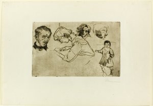 Sketches of Four Heads and a Child