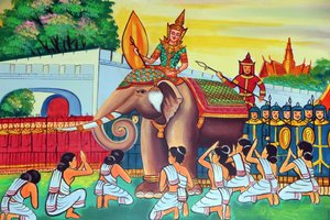 Wat Si Muang Buddhist Temple. Painting Depicting the Life Story of Shakyamuni Buddha, Vientiane, Laos by Unbekannt