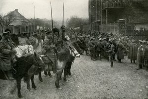 A Cossack Patrol and Russian Infantry by Unbekannt