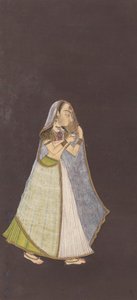 A Lady Walking at Night Holding an Oil Lamp by Unbekannt
