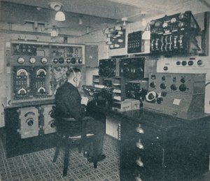 A Marconi wireless operator receiving wireless messages as the Empress of Britain crosses the Atlantic