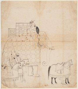 A Drawing of Caparisoned Elephant and Horses by Unbekannt