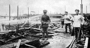 A fire damaged prison camp in Germany, World War I by Unbekannt