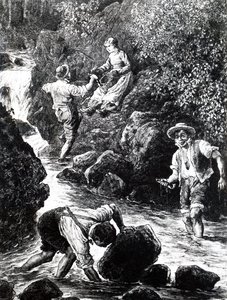A group of young people fishing by Unbekannt