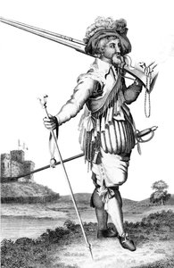 A musketeer on the introduction of fire arms, 1798