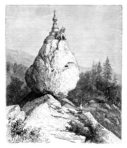 A pagoda atop a boulder by Unbekannt