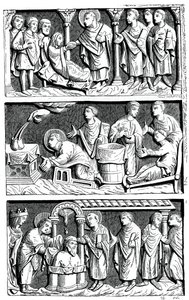 A Triptych of the Healing Work of St Remy, Bishop of Reims