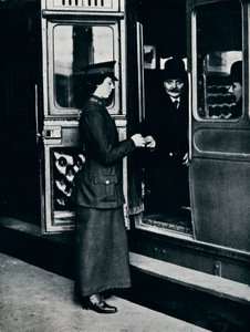 A woman ticket inspector at work by Unbekannt