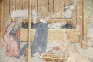 Abondance Abbey Church fresco: Nativity Scene, Abondance, France