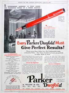 Advert for Parker pens, 1931 by Unbekannt