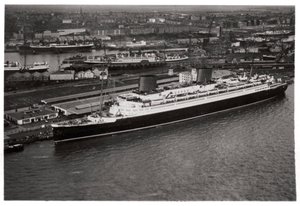 Aerial view of Bremen harbour, Germany, and the liner Europa, from a Zeppelin, c1931 by Unbekannt