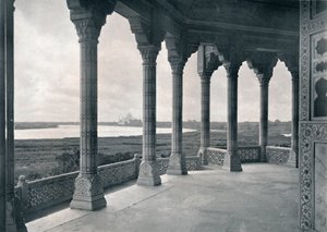 Agra. Balcony of the Jasmine Tower, showing the Taj by Unbekannt