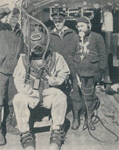 American Naval Diver Wears Three-Fingered Watertight Rubber Gloves, 1937