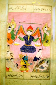 Arab manuscript depicting an angel weighing a soul by Unbekannt