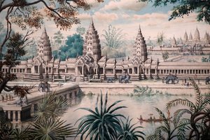 View of Angkor Wat, Print based on a drawing by Jacques Guiaud after a sketch by Henri Mouhot, View of Angkor Wat by Louis Delaporte around 1870-73, Singapore, 2018 by Unbekannt