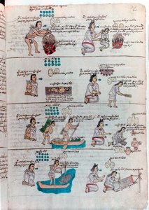 Aztec education of boys left and girls right by Unbekannt