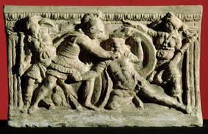 Battle scene from a cinerary urn, Etruscan by Unbekannt