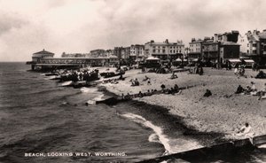 Beach, looking west, Worthing, Sussex, 1935