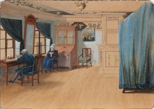 Bedroom Interior. Count Yegor Frantsevich Kankrin at His Desk by Unbekannt