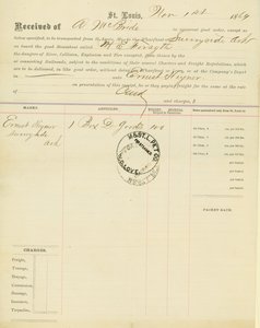Bill of lading, steamboat M[ary] E. Forsyth, Sunnyside, Arkansas, November 1, 1864 by Unbekannt