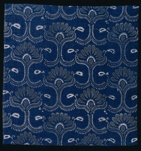 Blue Indigo Resist Print with Stylized Leaf Design, 1790
