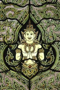 Buddha: Stained Glass Window, Marble Temple, Wat Benchamabophit Dusitvanaram Ratchaworawiharn, 1899, Bangkok, Thailand by Unbekannt