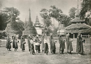 Burmese Phoongyies Collecting Alms