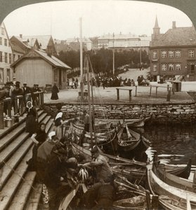 Buying Fish in a Busy Arctic Trading Port, Tromsoe, Northern Norway by Unbekannt