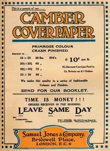 Camber Coverpaper - Samuel Jones & Company advertisement, 1919 by Unbekannt