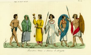 Costumes of men and women of the Nubian people of Dongola
