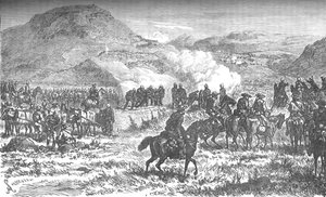 Covering the Retreat of the Fifty-Eighth Regiment after the Battle of Laings Nek, c1880 by Unbekannt