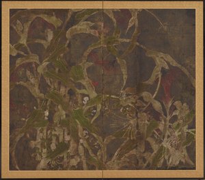 Coxcombs, maize and morning glories, Momoyama period by Unbekannt