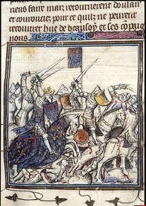 Crusaders and Saracen Fighting during the Third Crusade From the Chroniques de France ou de St Denis by Unbekannt